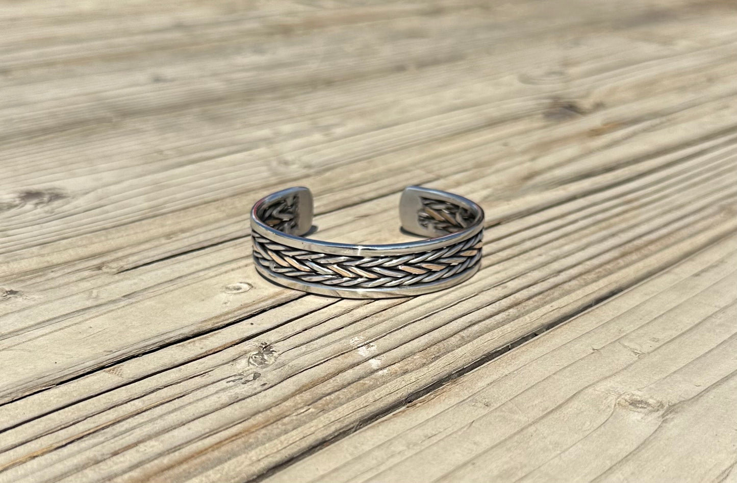Stainless Steel and Bronze Braided Cuff Bracelet